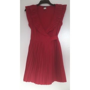 AQUA Red Pleated Wrap Dres