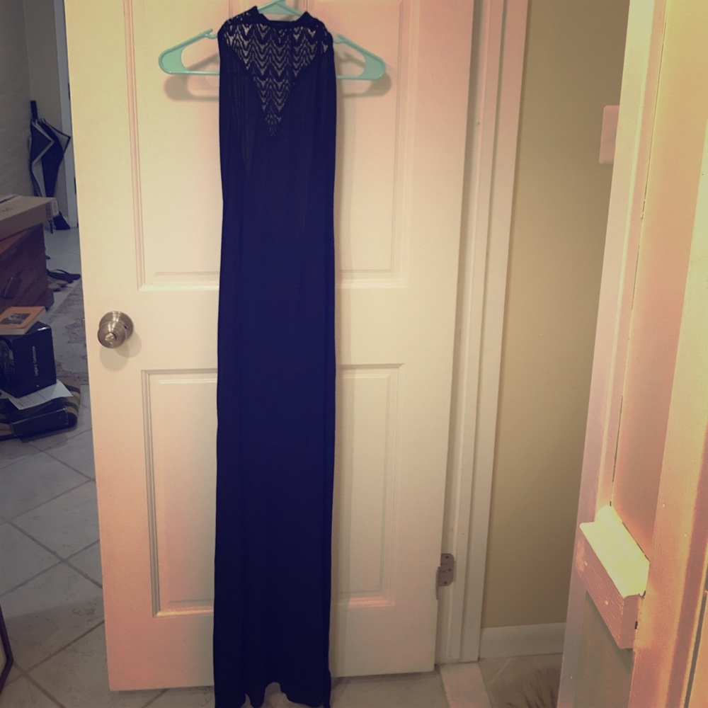 Sexy open-back high-neck black dress