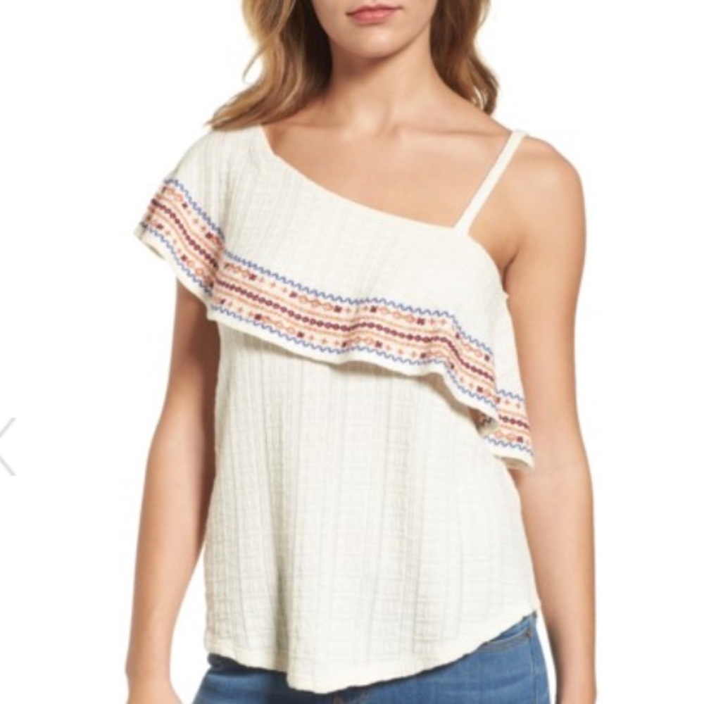 Embroidered One-Shoulder Blouse
