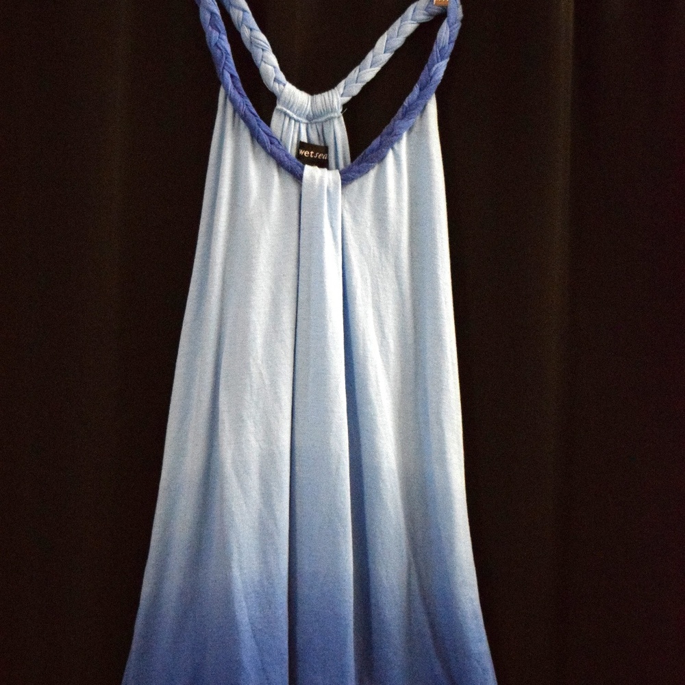 Blue ombre dress with braid neckline detail