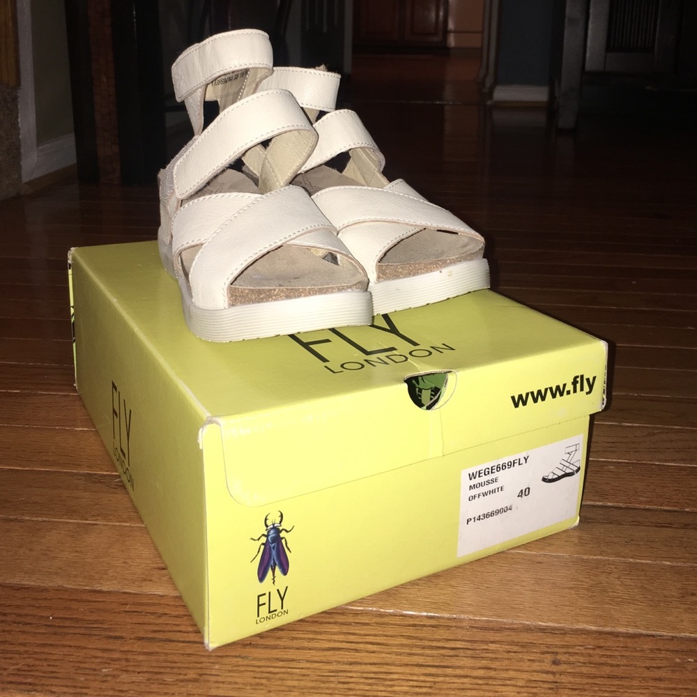 FLY London off white wedges.