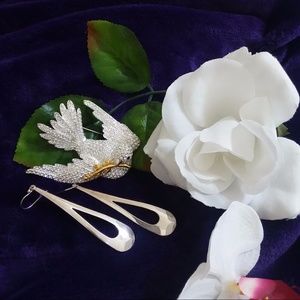 Set of 2: a dove pin & silver-tone earrings