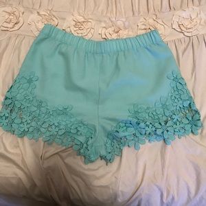 Mint floral mini shorts
