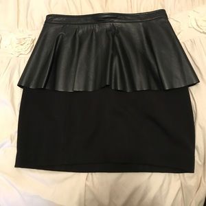 Black leather & cotton peplum mini  skirt