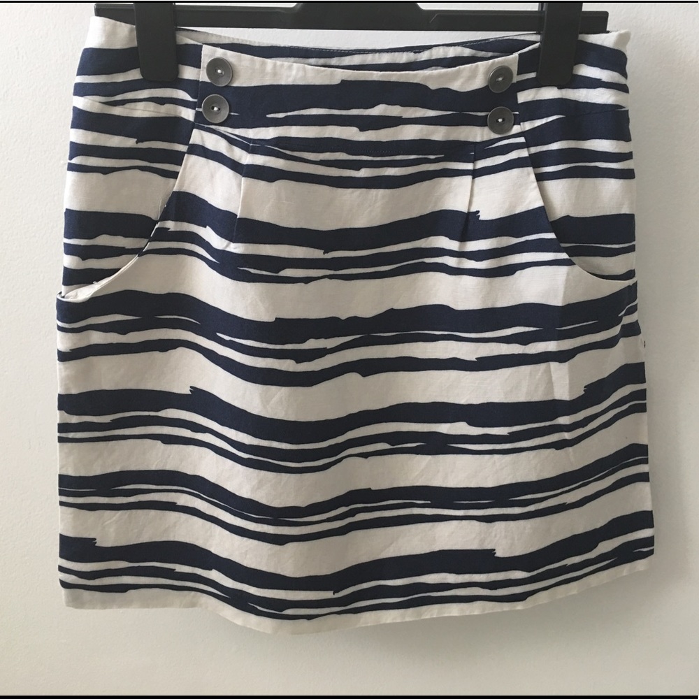 Navy and White Linen Skirt