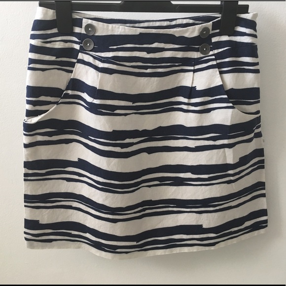 Navy and White Linen Skirt - Picture 1 of 3