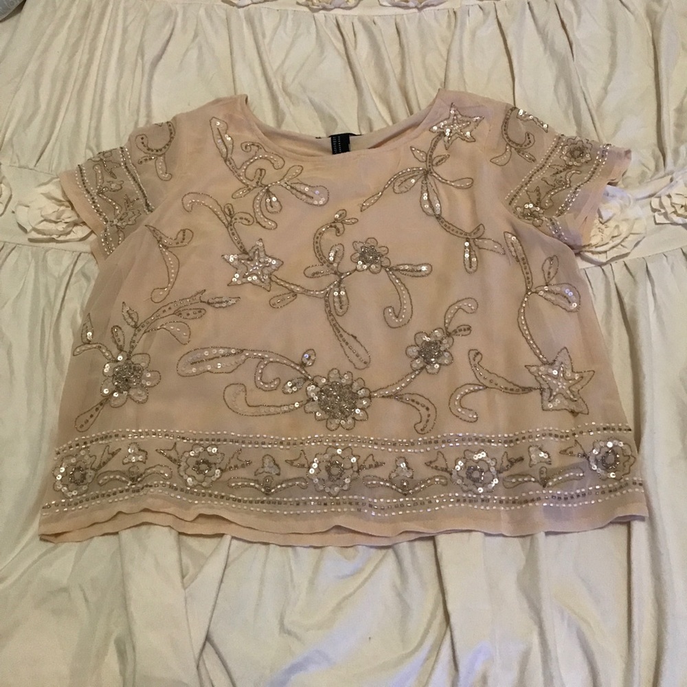 Nude beaded crop top