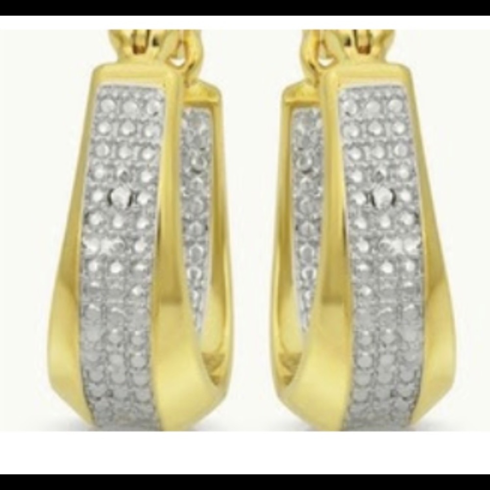 Yellow gold Filled diamond Accent Hoop Earrings