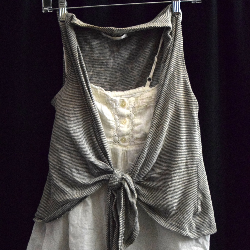 Striped, grey tie up shirt
