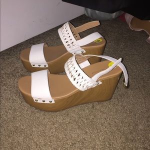 White wooden tommy hilfiger wedges