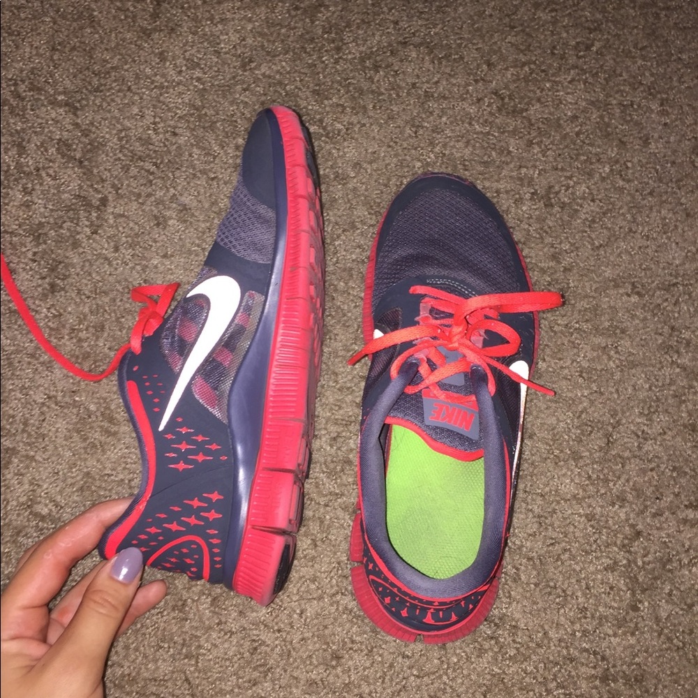 Hot pink and gray nike running shoes