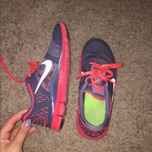 Hot pink and gray nike running shoes