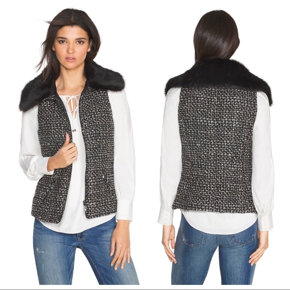 NWT WHBM Black & Cream Fur Collar Puffer Vest - Picture 8 of 8