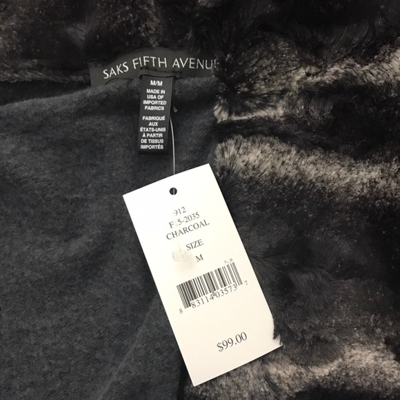 NWT Saks Fifth Avenue Gray Cardigan Fur Collar - Picture 4 of 8