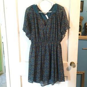 Xhilaration blue flowy boho dress with lacy detail