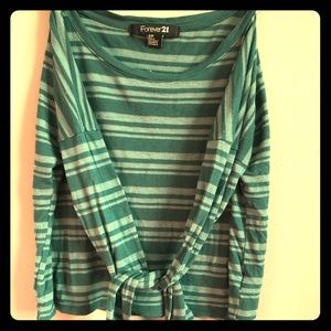 Long Sleeved green striped crop top