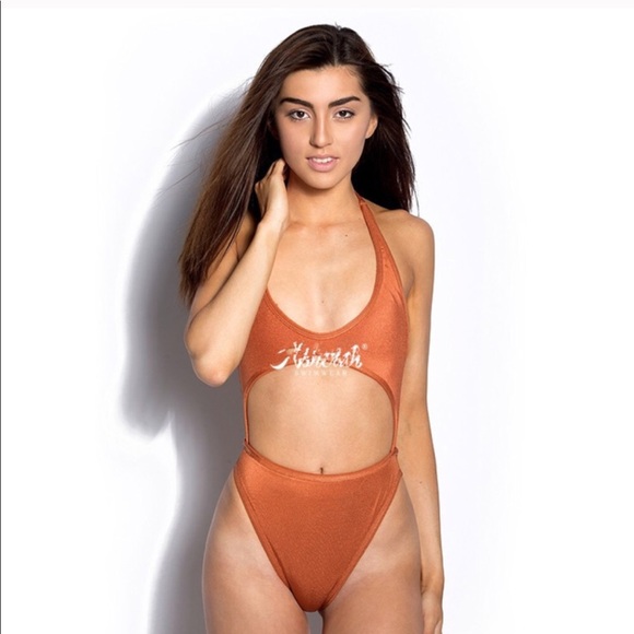 Orange velvet monokini - Picture 2 of 7