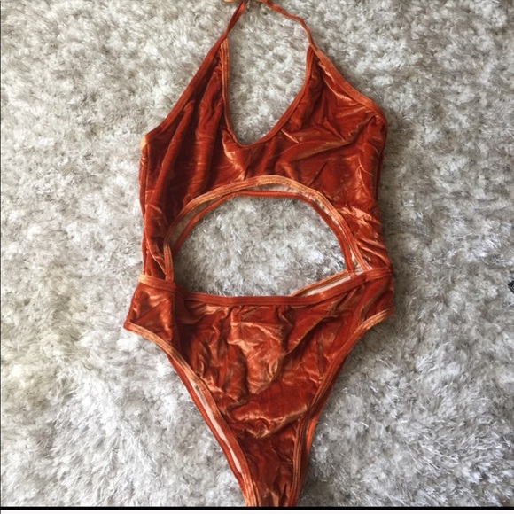 Orange velvet monokini - Picture 7 of 7