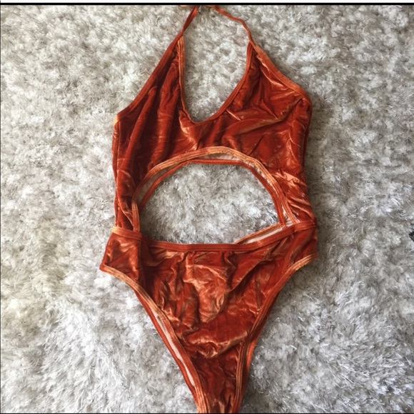 Orange velvet monokini - Picture 6 of 8
