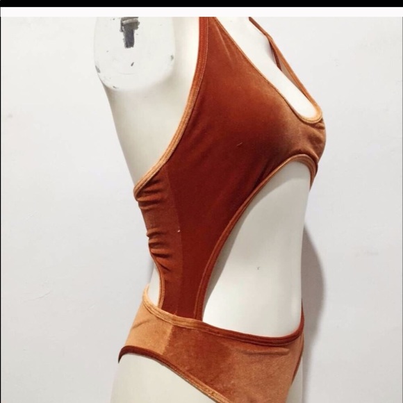 Orange velvet monokini - Picture 5 of 8
