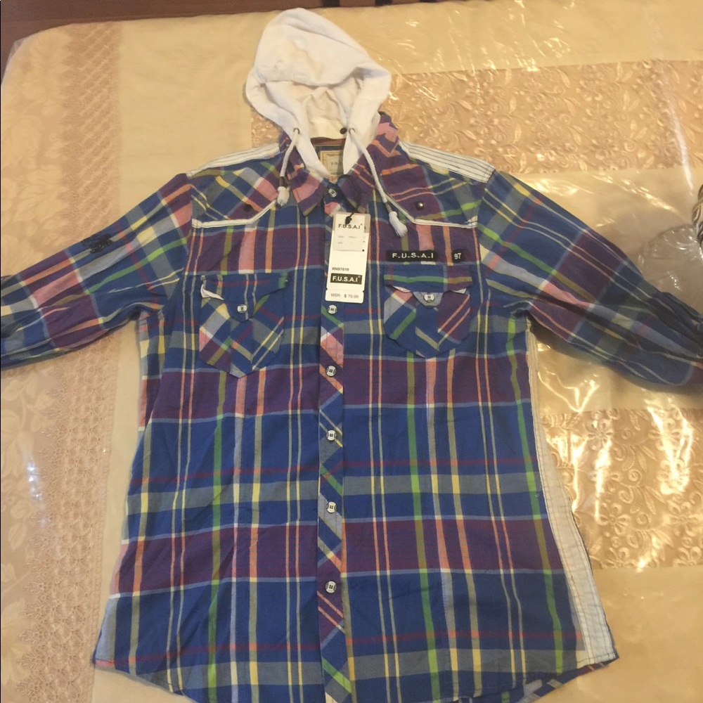 F.U.S.A.I plaid hooded dress shirt