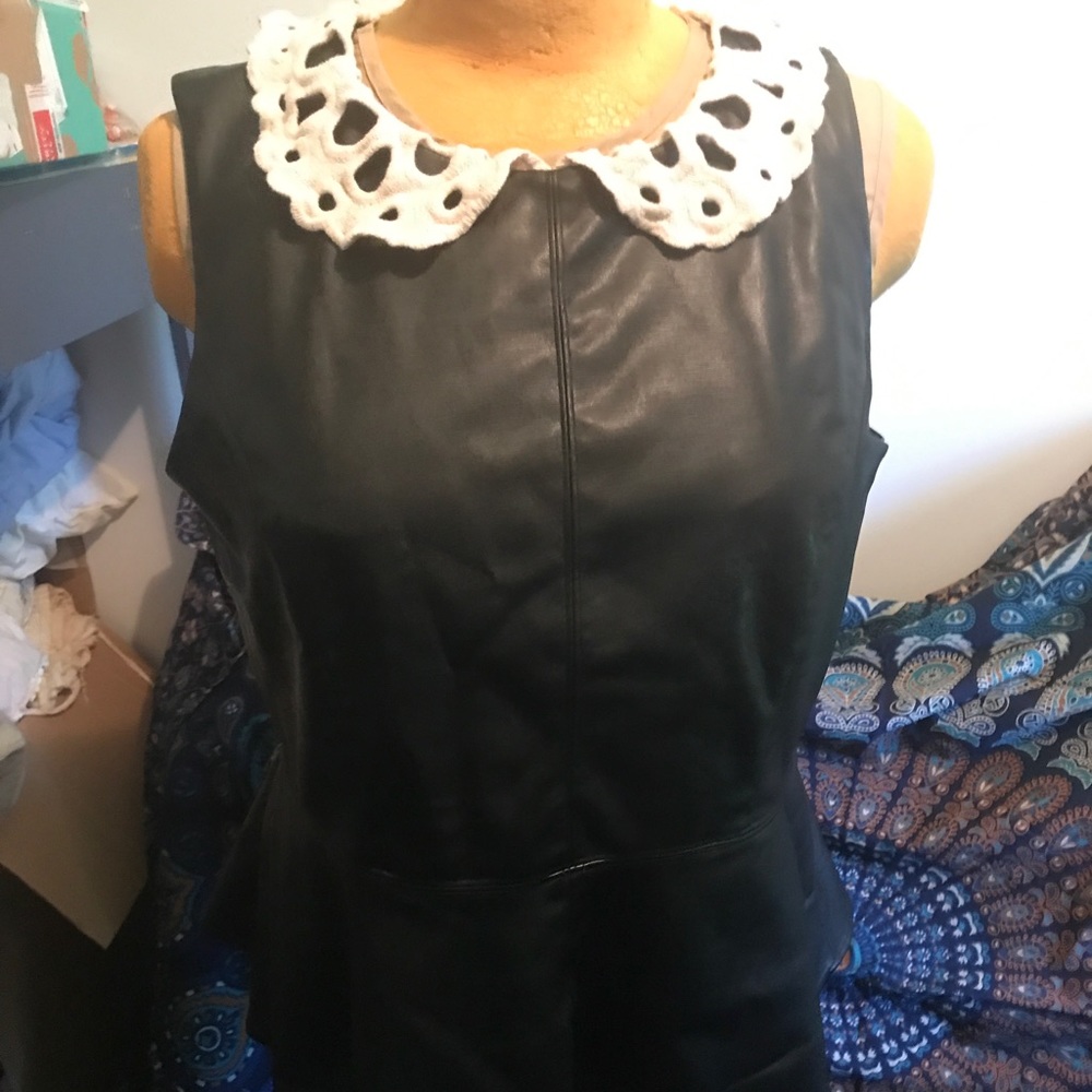 Faux Leather Peplum top with crochet collar