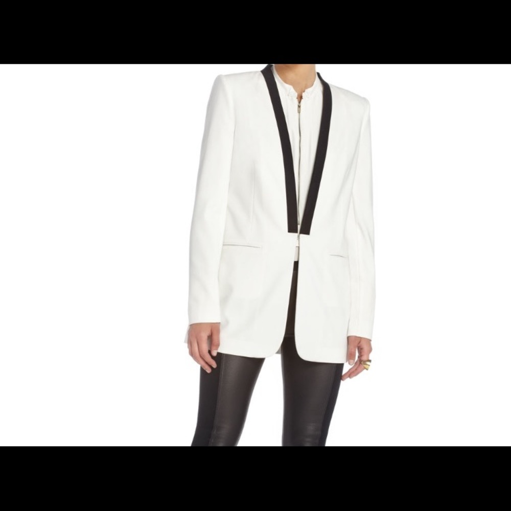 BCBG Women's White Tuxedo Jacket Lawson Boyfriend