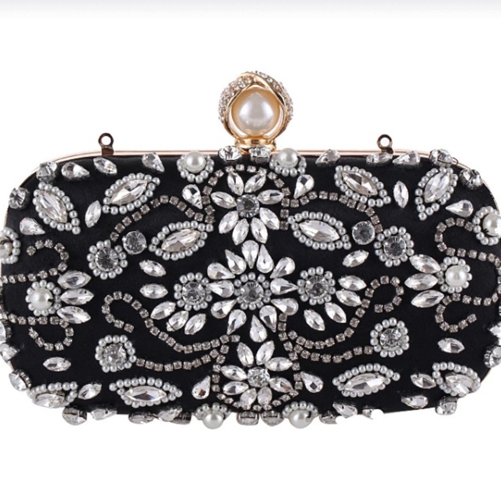 Crystal black embellished clutch