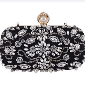Crystal black embellished clutch