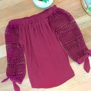 Express Off the Shoulder Mesh Sleeved Top