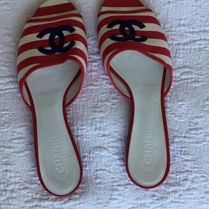 Chanel red, white and blue sandals