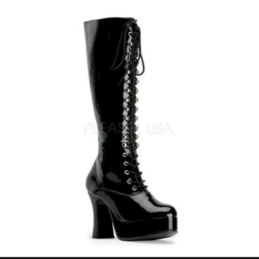 Halloween Costume Leather Lace Up Knee High Boots