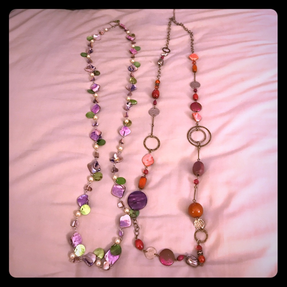 Two long necklaces, very fun colors, EUC