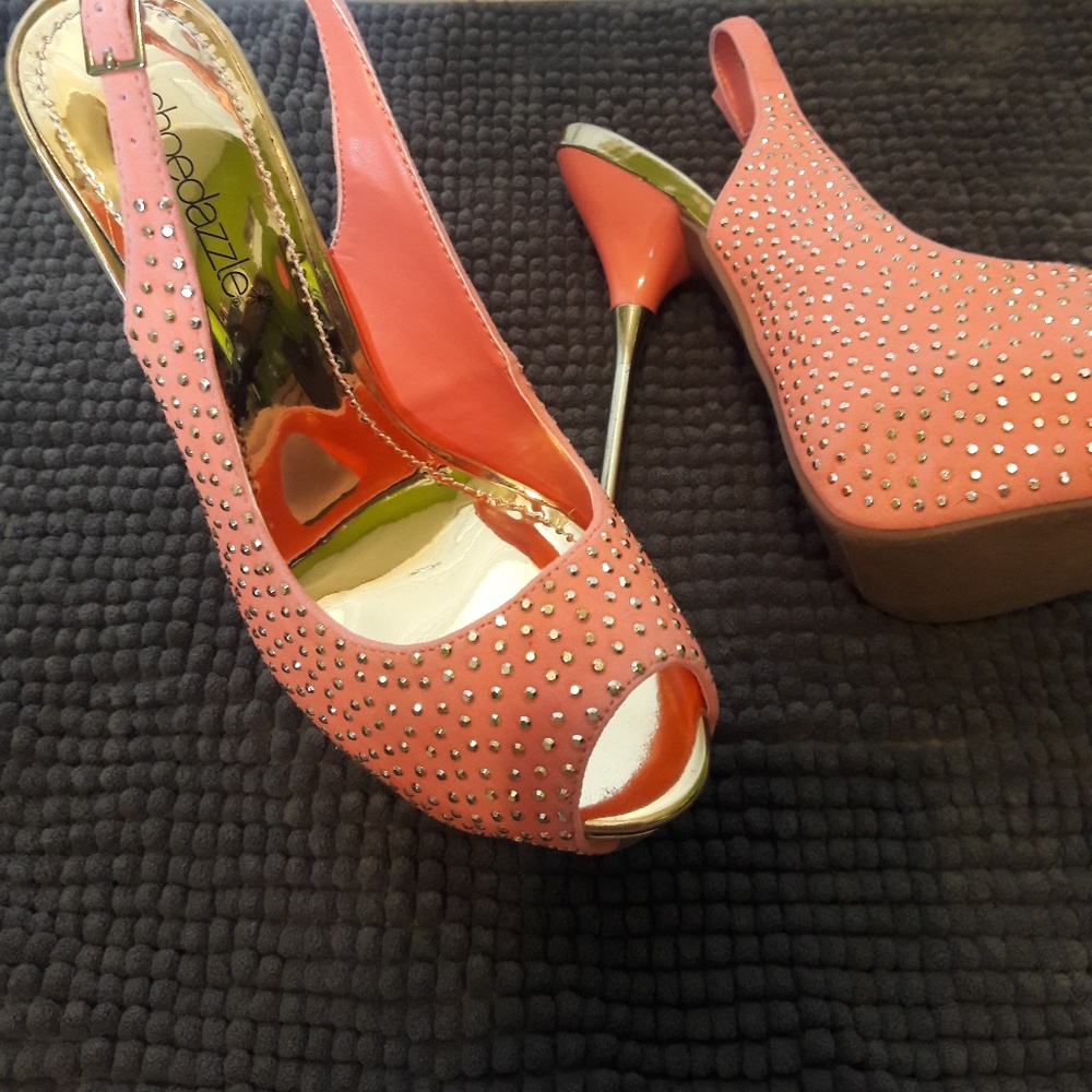 Size 6 Orange and gold stiletto 5" heel open toe
