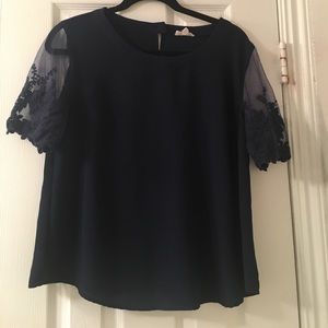Navy Lace Sleeve Top