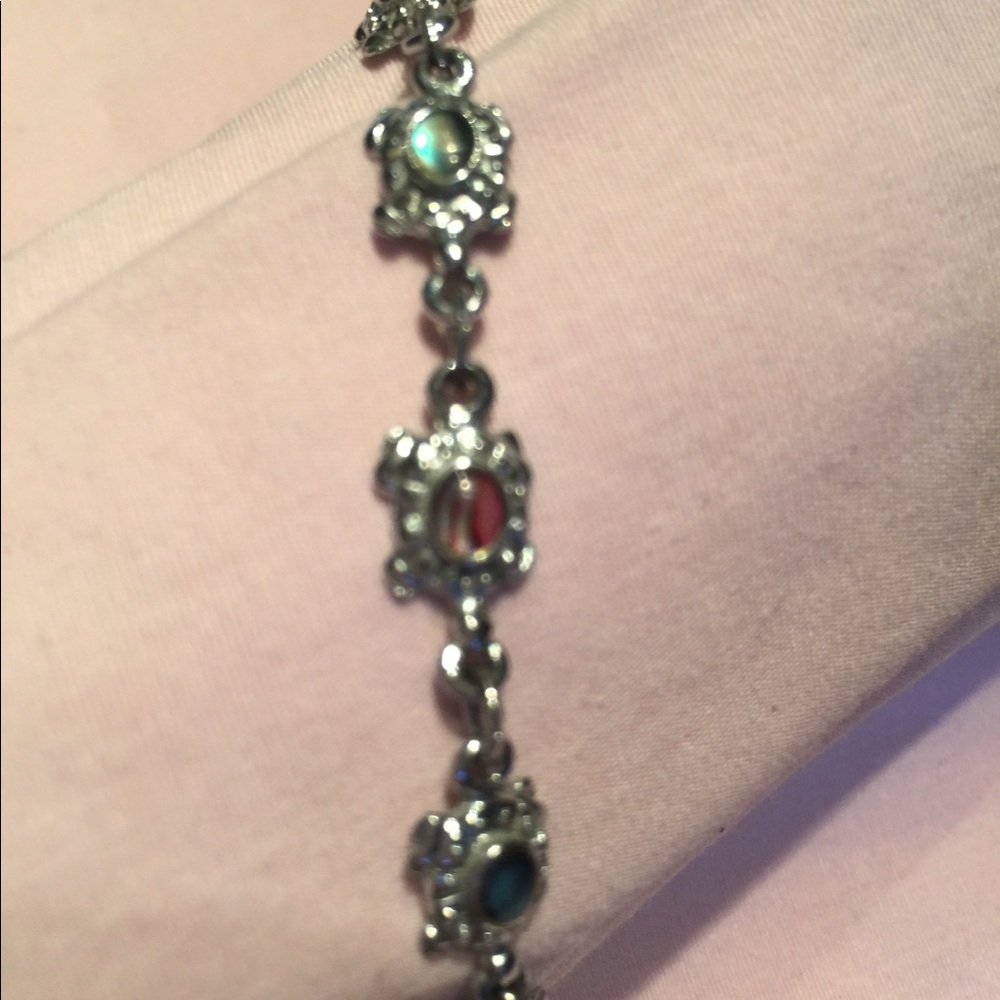 Turtle anklet or bracelet with natural stone inlay