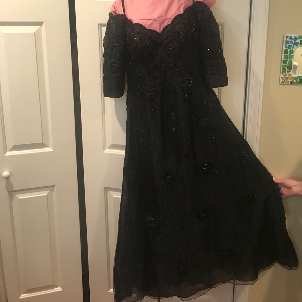 Black silk organza Beaded gown