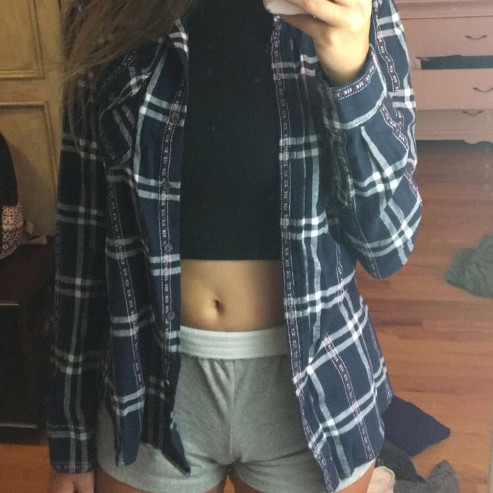 Navy blue and white flannel
