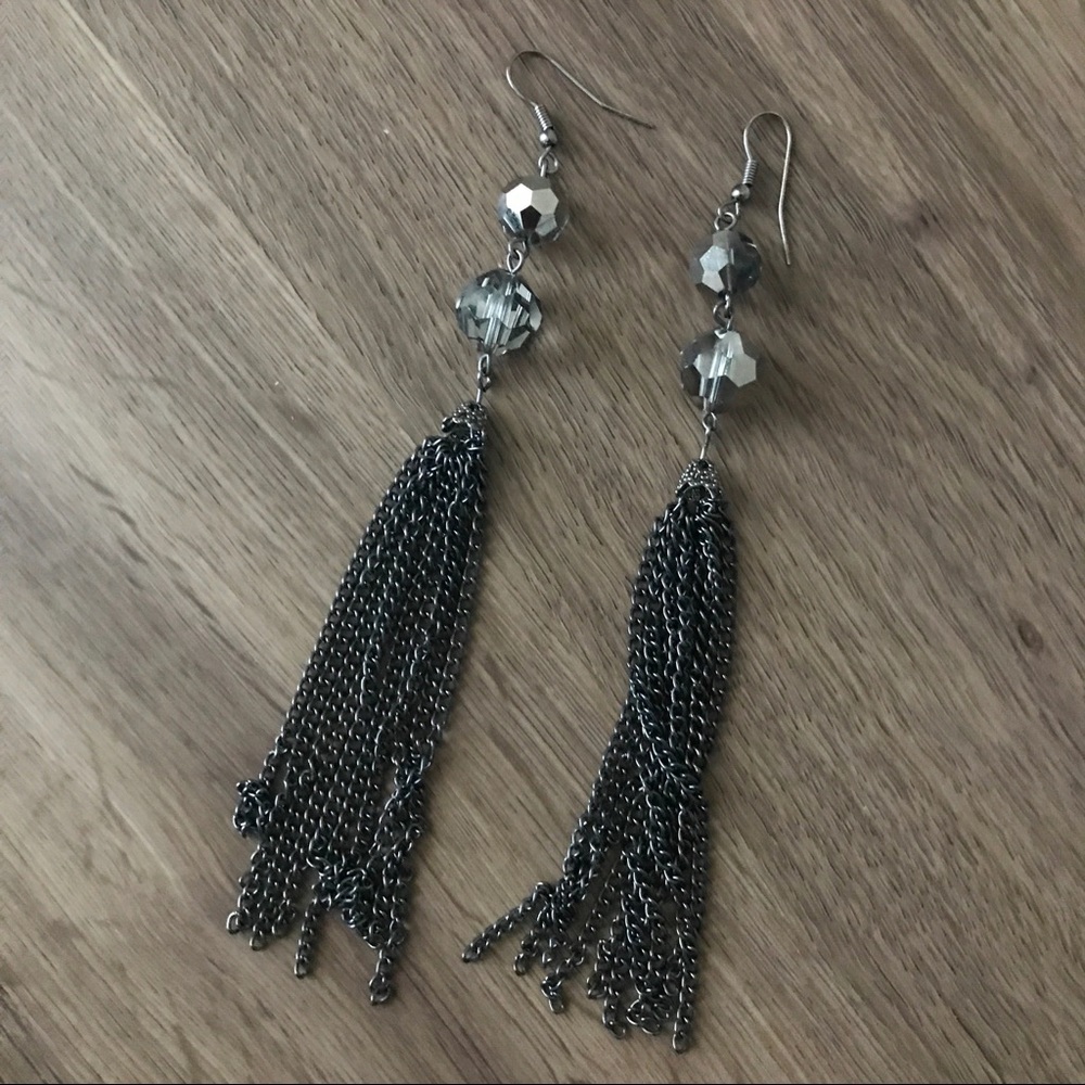 Gun metal dangling duster earrings