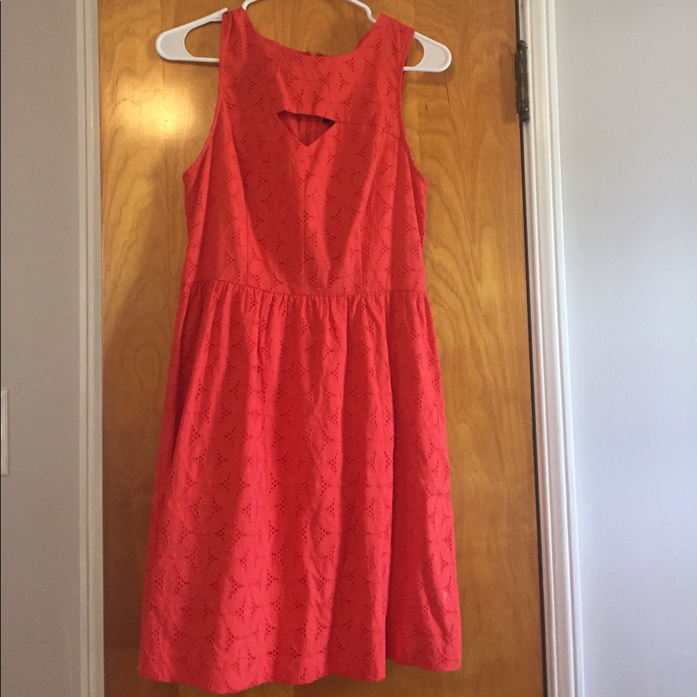 Coral Orange/red Lace Detail Dress
