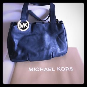 Michael Kors navy blue Fulton LG EW leather tote