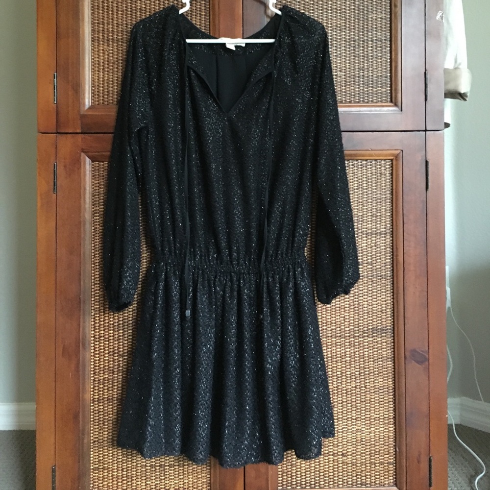 MK black shimmery party dress long sleeve mini S