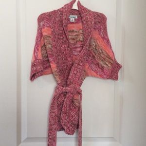 pink and brown wrap sweater