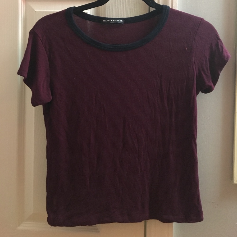 Brandy Melville burgundy navy blue stripped top