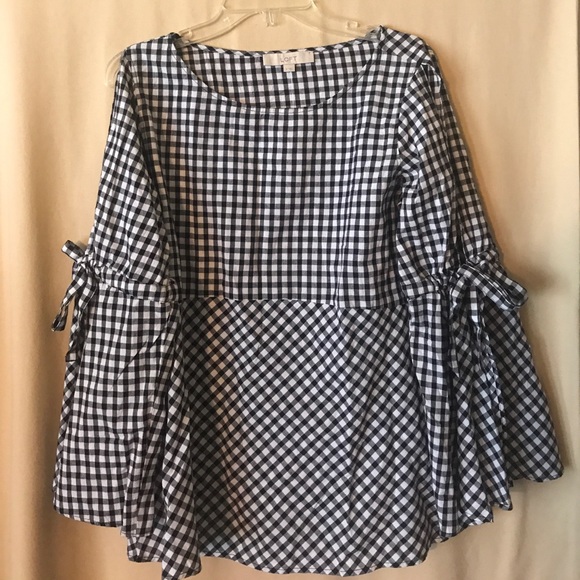 LOFT Tops - LOFT women's checkered flared sleeve top.  NEW