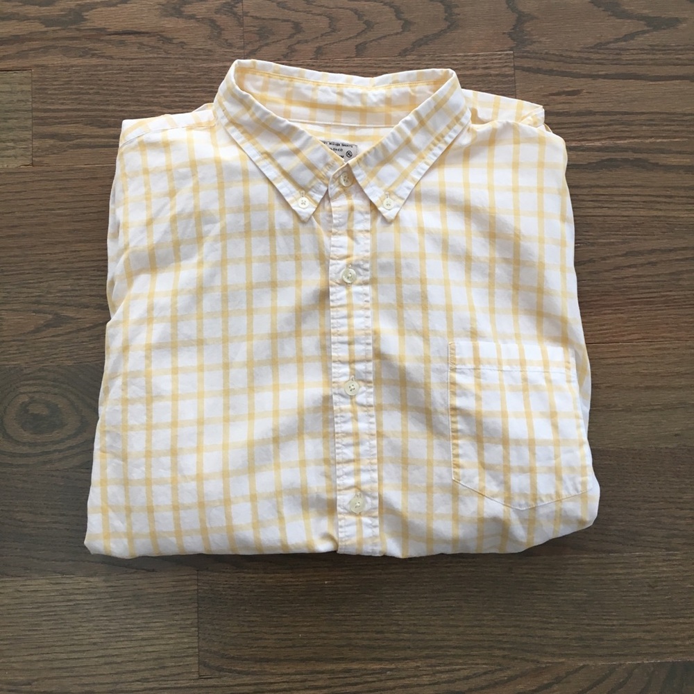 J CREW- yellow gingham button down oxford. XL