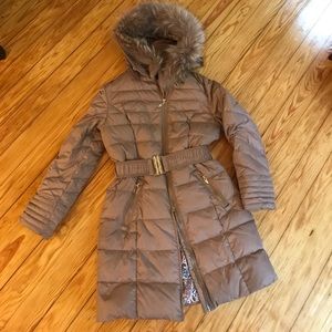 Winter, puffer coat with fir trim hoody