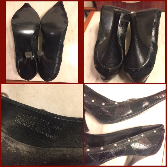 SZ 8-CARLOS SANTANA BLACK TEXTURED LEATHER 4"PUMPS - Picture 7 of 8