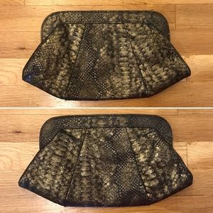 LAUREN MERKIN Black & Gold Metallic Clutch