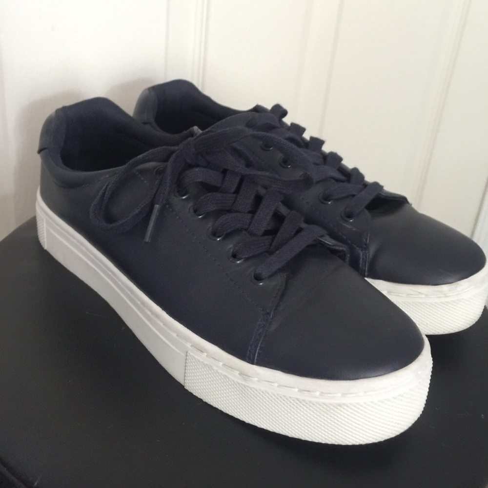 Blue faux leather sneakers